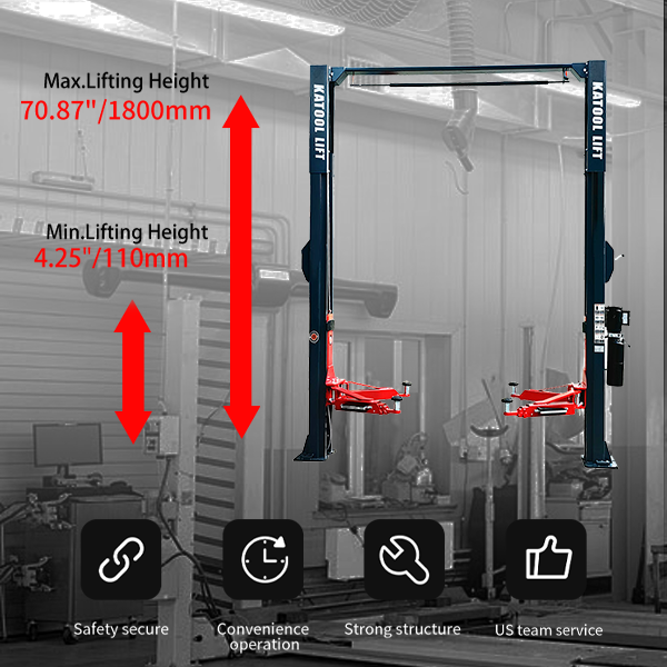 KATOOL KT-AS110D 11000 lbs. Clear Floor Two Post Lift - Direct Drive and Assymetric Arms - Image 4